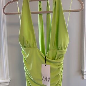ZARA lime green : Draped Halter Dress